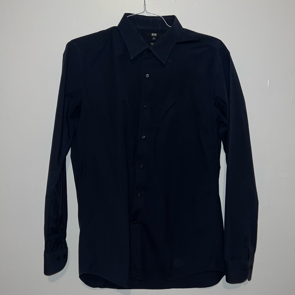 Uniqlo - navy blue button down dress shirt